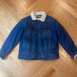 Blue denim, fleece-lined jacket, mens size Medium. Great condition, barely worn.